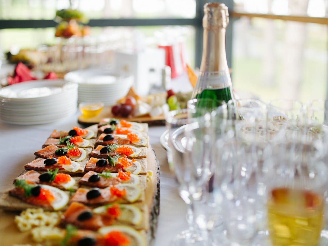 A finished catered spread laid out and ready for guests